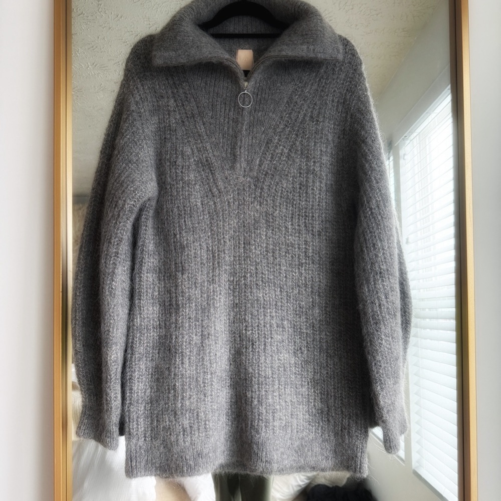 H&M Gray Alpaca Blend Premium Half Zip Sweater - Picture 3 of 6